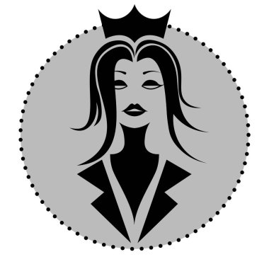 Tek renkli ikon ve üzerinde gri noktalı çerçeveli taç giymiş genç bir kadın.