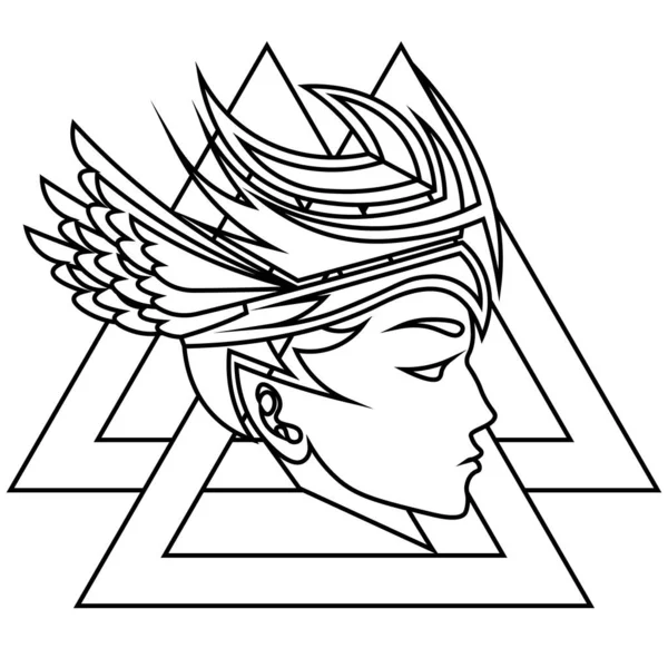 Profil Isolé Visage Valkyrie Sur Valknut Icône Tatouage Impression — Image vectorielle