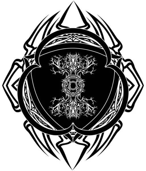 Yggdrasil Viking Tree Life Dark Celic Gothic Tribal Frame — ストックベクタ