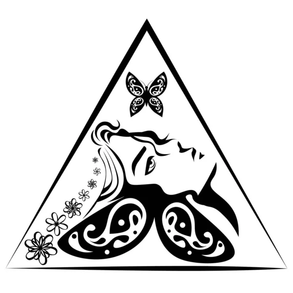 Abstraktní Šablona Ilustrace Zamyšlené Dívky Motýla Trojúhelníku — Stockový vektor