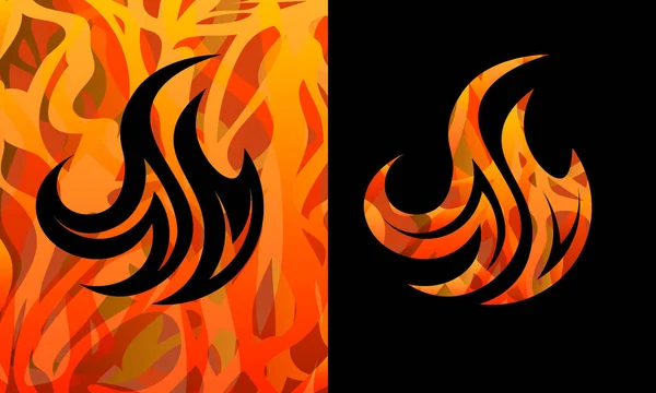 Two Outline Icons Abstract Flames Black Orange Fire — Stock Vector