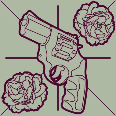 Tabanca ve iki şakayık tomurcuğunun soyut tasviri