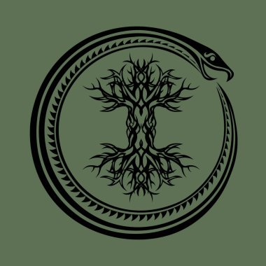 kabile ouroboros yılanı yggdrasil 'in etrafında kıvrılmış, Viking yaşam ağacı