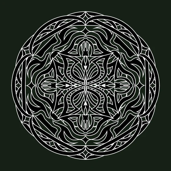 Abstract Black Mandala Medieval Style Dark Green Background — Stock Vector