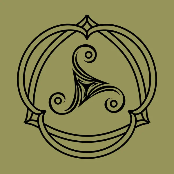 Heidens Keltisch Symbool Triskele Geknoopt Frame Tattoo Print Design — Stockvector