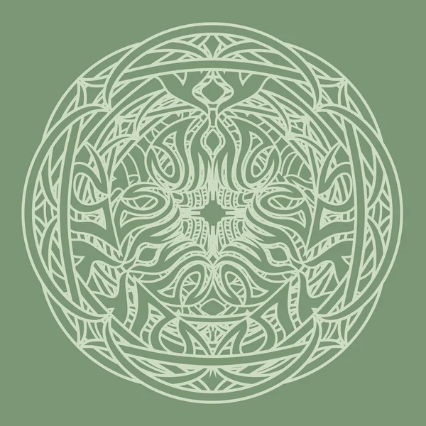 Mandala Tribale Ornamentale Astratto Stile Druido Sfondo Verde — Vettoriale Stock