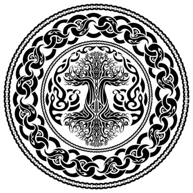 Eski Kelt tarzında yggdrasil 'li Viking tılsımı.