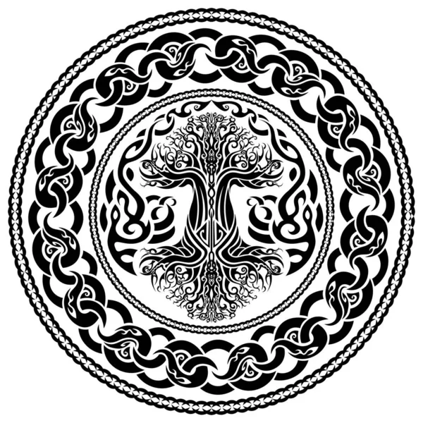 Stammagi Vikingamulett Med Yggdrasil Gammal Keltisk Stil — Stock vektor