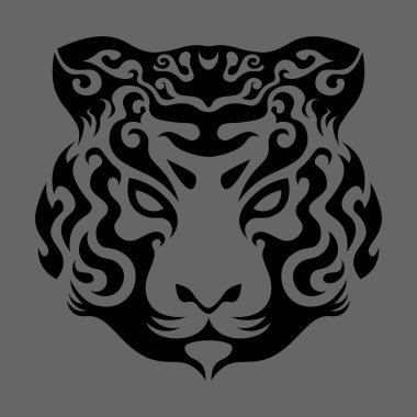 Asya tarzında soyut kıvrımlı kaplan yüzü, Çin burcu işareti.