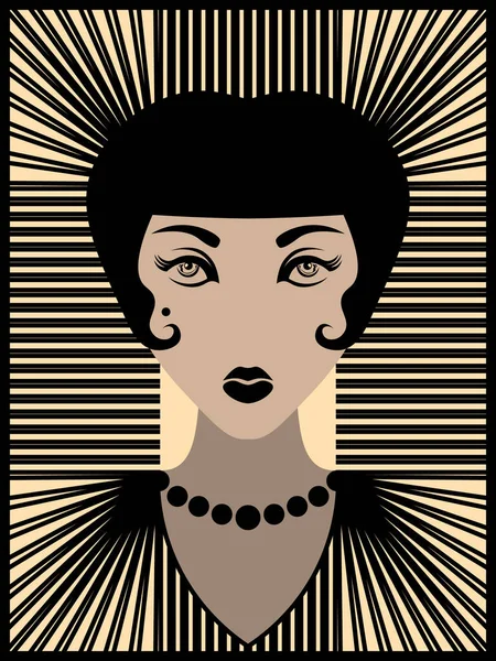 Illustrazione Vintage Donna Anni Con Rossetto Nero Collana Vettoriale Stock