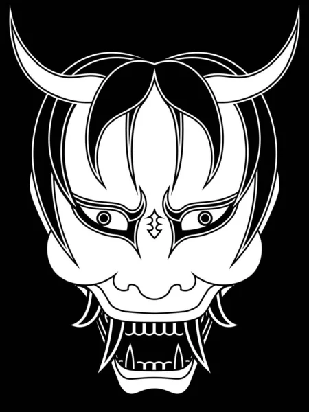 Japanse Kabuki Hannya Masker Verdrietig Boos Oni Geest Met Zwarte — Stockvector