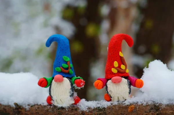 Figures Multi Colored Gnomes Tree Branch Christmas Decorations — Stock Photo, Image