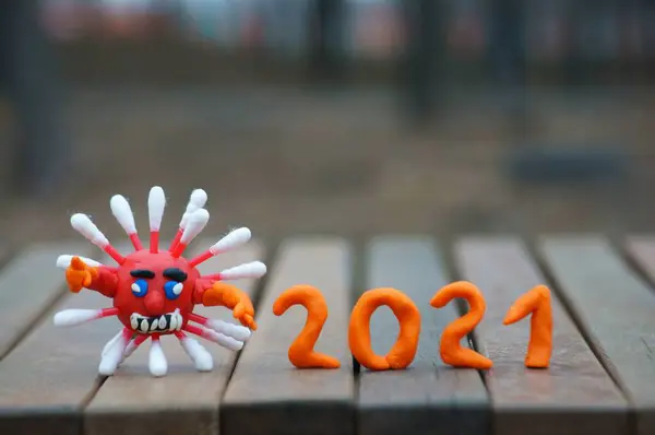 Figura Vírus Perto Próximo Número 2021 — Fotografia de Stock