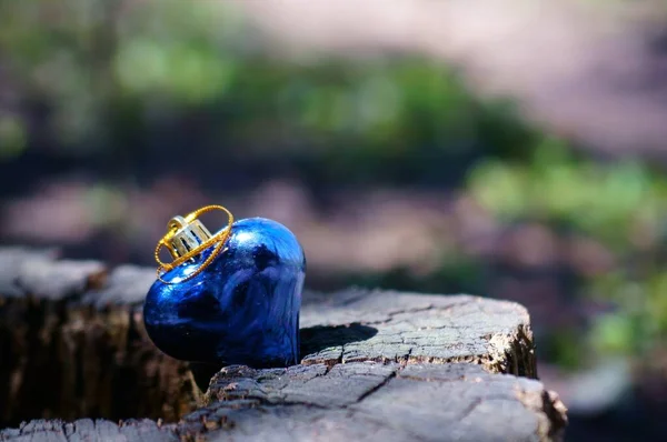 Голубое Игрушечное Сердце Лесу Символ Любви — стоковое фото