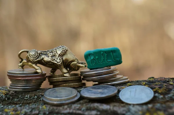 Metal bull figurine close-up.