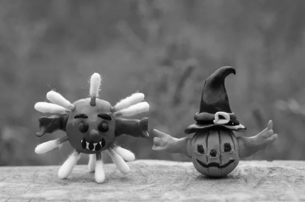 Gros Plan Virus Une Citrouille Plasticine Concept Halloween — Photo