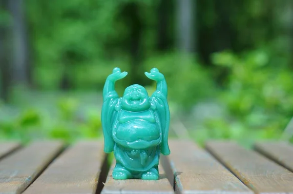 Zelená Postava Šťastného Buddhy Náboženský Symbol — Stock fotografie