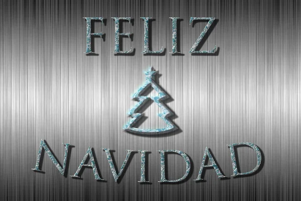 Banner Feliz Navidad Con Pequeño Árbol Navidad Fondo Azul Plata — Foto de Stock