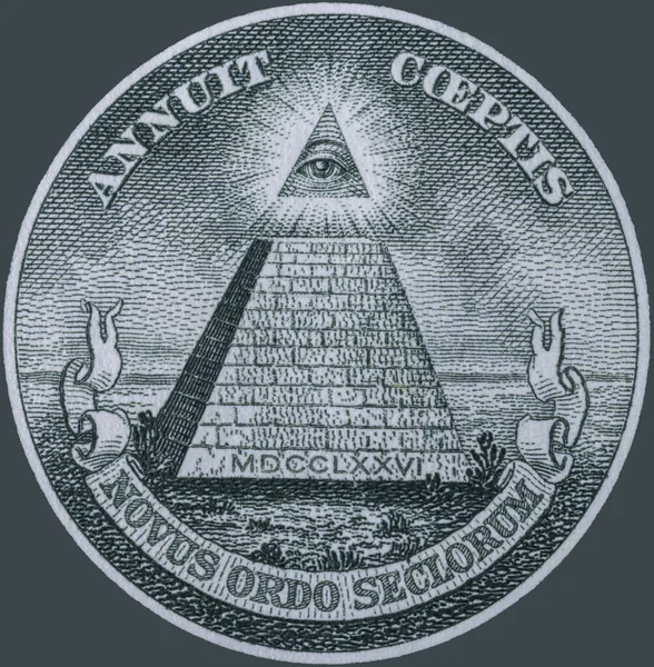 Wielka Pieczęć Stanów Zjednoczonych Odwraca Się Banknotu Dolarowego Piramida Niedokończona — Zdjęcie stockowe