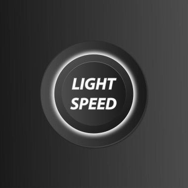 Işık hızı düğmesi, canlı elektrik beyaz renginde. Vektör, jpg ve EPS10 'da 3B etkisi.
