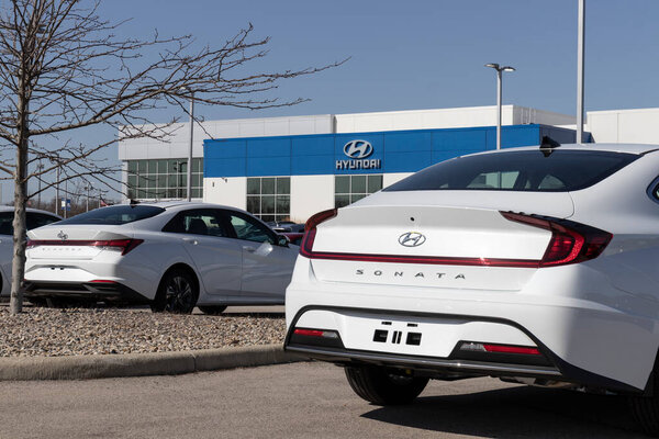 Noblesville - Circa March 2021: Hyundai Sonata awaiting dealer prep. Hyundai is a South Korean Multinational Automotive Manufacturer.