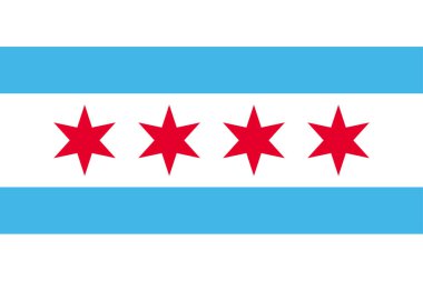 Chicago 'nun bayrak taşıyıcısı. Mavi çizgili beyaz arka plan ve dört farklı kırmızı yıldız..