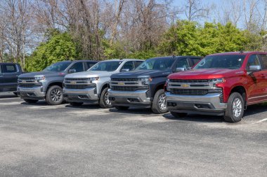 Plainfield - Nisan 2021: Chevrolet Silverado 1500. Chevy, GM 'nin bir bölümüdür ve WT, Gustom, Custom, Gustom Trail Boss, LT, RST, LT Trail Boss, LTZ ve High Country versiyonlarında Silverado 1500 sunar..