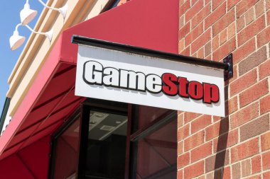 Carmel - Mayıs 2021: GameStop striptiz merkezi. GameStop bir video oyunu ve elektronik perakendecisi..