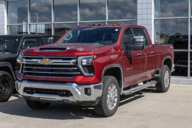 Plainfield - October 5, 2025: Chevrolet Silverado 2500 Crew Cab LTZ 4WD pickup display. Chevy offers the Silverado 2500 with a 6.6L diesel engine. MY:2025