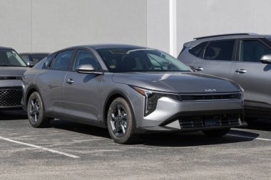 Avon - October 5, 2025: Kia K4 LXS Compact Sedan display at a dealership. Kia offers the K4 with a 2.0L MPI 4-Cylinder engine. MY:2025