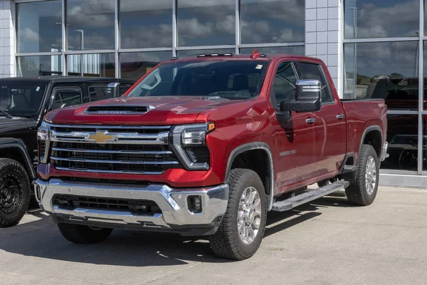 Plainfield - October 5, 2025: Chevrolet Silverado 2500 Crew Cab LTZ 4WD pickup display. Chevy offers the Silverado 2500 with a 6.6L diesel engine. MY:2025