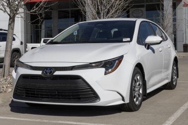 Lafayette - 9 Mart 2026: Toyota Corolla LE kompakt sedan bir galeride sergilenmektedir. Toyota, Corolla 'ya 2.0L 4 silindirli VVVT motor sunar. MY:2026