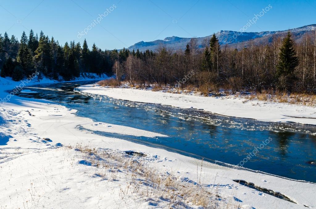 Tyulyuk River in the Ural Mountains in winter