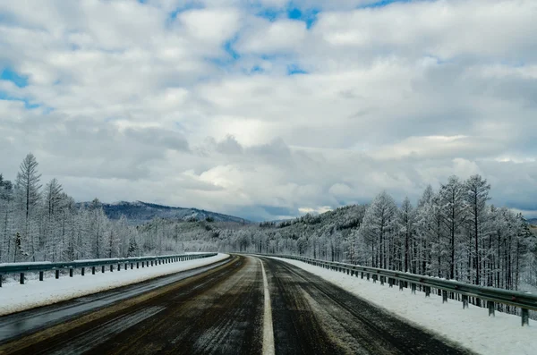 Camino de invierno en Siberia. Rusia — Foto de Stock