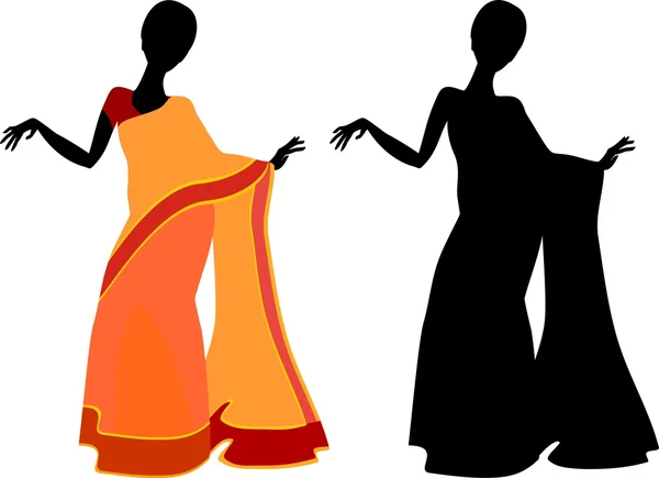 Silueta de mujer en traje indio tradicional — Vector de stock