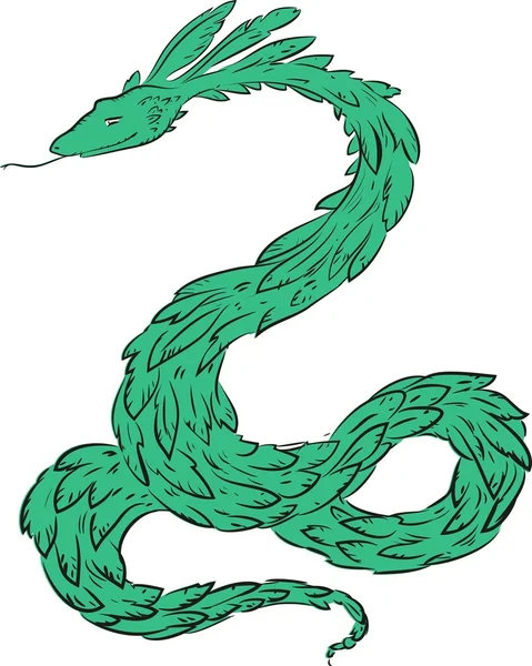 Quetzalcoatl - serpente piumato — Vettoriale Stock