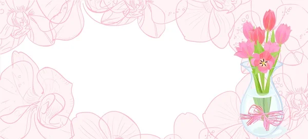 ピンク背景の花とチューリップ — ストックベクタ
