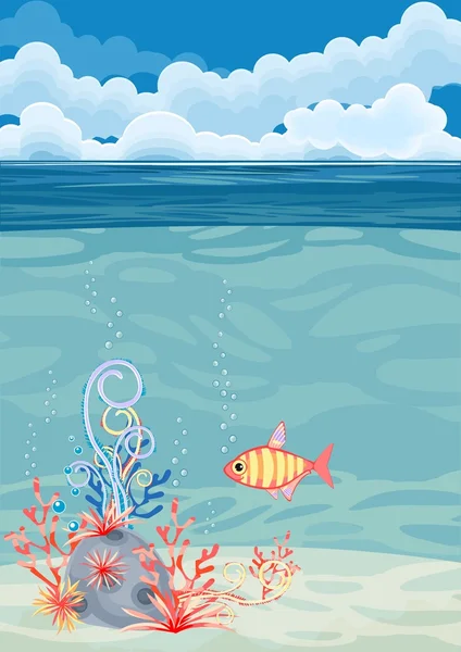 Underwater landscape background with fish — Stock Vector