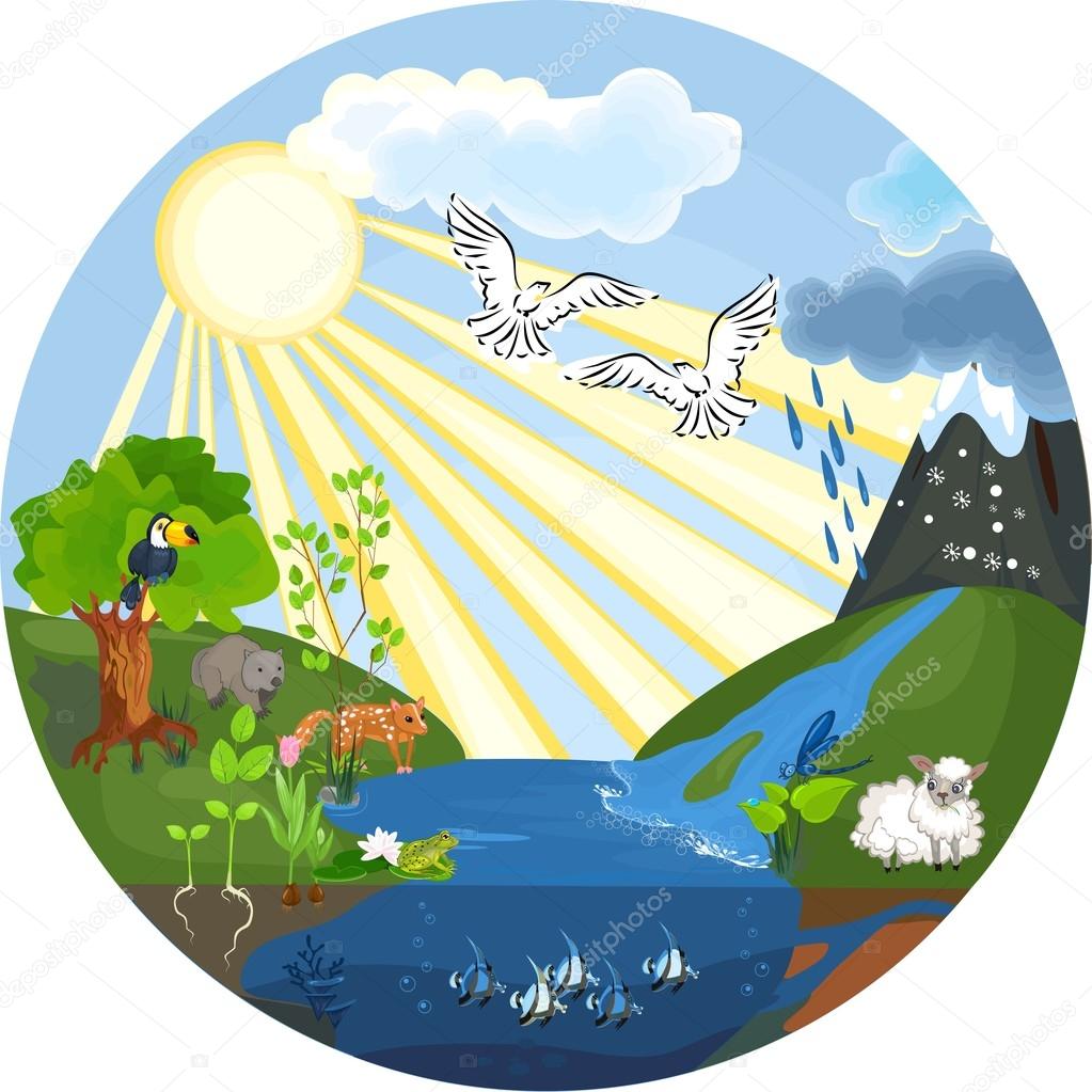 landscape with animals and birds