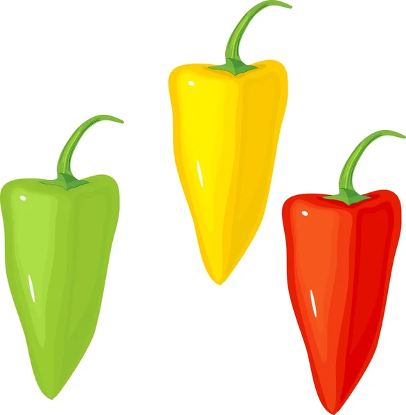 红辣椒、 青椒和黄椒 — 图库矢量图片