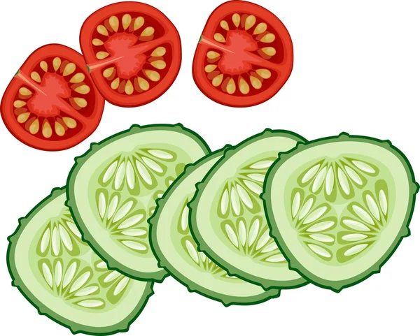 Concombre tranché et tomate — Image vectorielle
