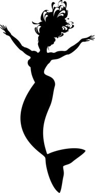 Deniz kızı siluet beyaz arka plan üzerinde