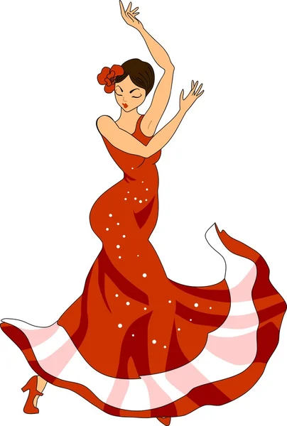 Bailarina Flamenca en Vestido Rojo — Vector de stock