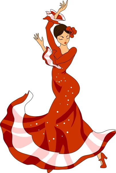 Flamenco táncos piros ruhában — Stock Vector