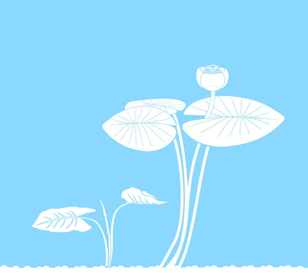 蓝底水百合叶和花的白色剪影 图库插图