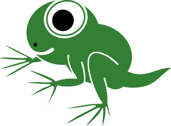 Cartoon Grüner Frosch Mit Schwanz Und Großen Augen Isoliert Auf — Stockvektor
