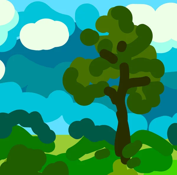 Недбалий Абстрактний Літній Пейзаж Зеленим Деревом Блакитним Небом — стоковий вектор