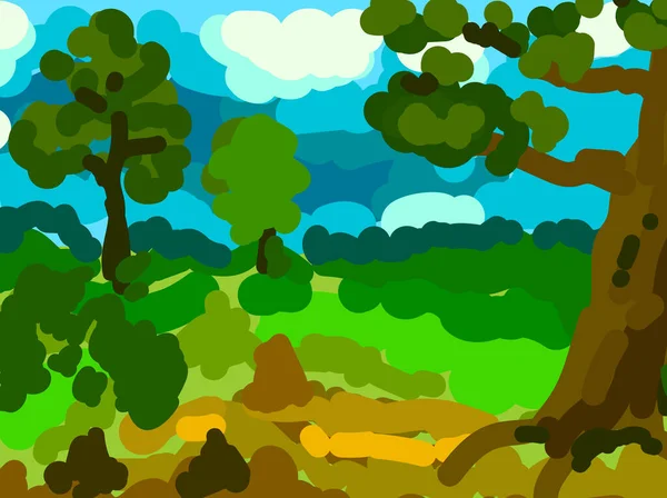 Paysage Estival Abstrait Négligé Avec Des Arbres Verts Ciel Bleu — Image vectorielle