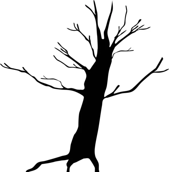 Black Silhouette Dry Oak Tree — Stock Vector