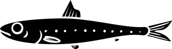 Schwarze Silhouette Von Cartoon Sardinenfischen Isoliert Auf Weißem Hintergrund — Stockvektor